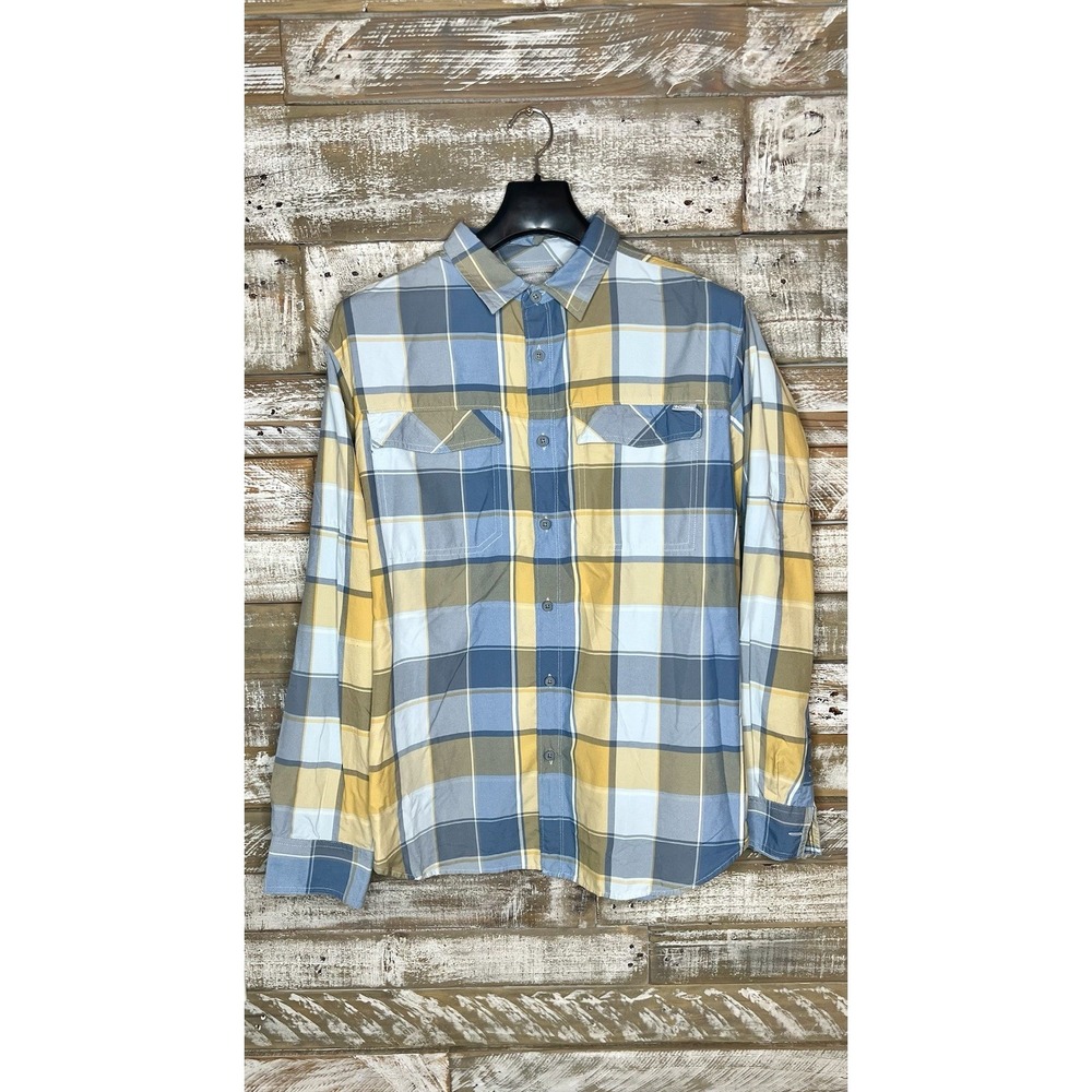 Columbia mens long sleeved plaid yellow/blue collared‎ shirt light weight L